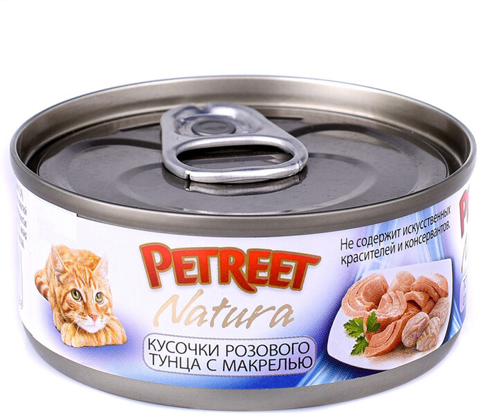 Корм для кошек Petreet консервы кусочки розового тунца с макрелью 70г