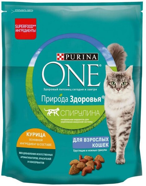 Корм сухой для взрослых кошек PURINA ONE Природа Здоровья с высоким содержанием курицы, 680г Венгрия, 680 г
