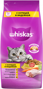 Корм сухой полнорационный Whiskas для взрослых кошек Вкусные подушечки с нежным паштетом. Аппетитное ассорти с курицей и индейкой, 5кг