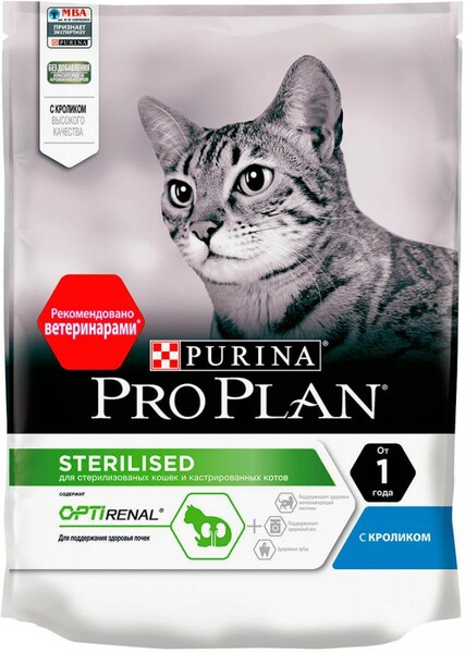 Корм сухой для взрослых кошек PURINA PRO PLAN Sterilised с кроликом, от 1 года, для стерилизованных и кастрированных, 200г Россия, 200 г