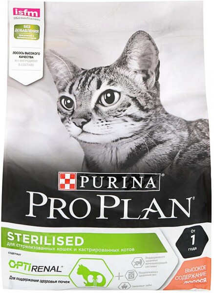 Корм сухой для взрослых кошек PURINA PRO PLAN Adult Лосось, для стерилизованных и кастрированных, 3кг Россия, 3 кг