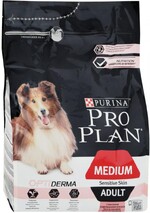 Корм для собак PRO PLAN Optiderma Adult для средних пород с чувствительной кожей, лосось, рис, 3 кг