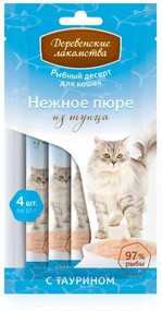 Лакомство для кошек ДЕРЕВЕНСКИЕ ЛАКОМСТВА Нежное пюре из тунца 4х10г