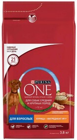 Корм для собак средних и крупных пород Purina ONE с курицей и рисом, 3,8 кг