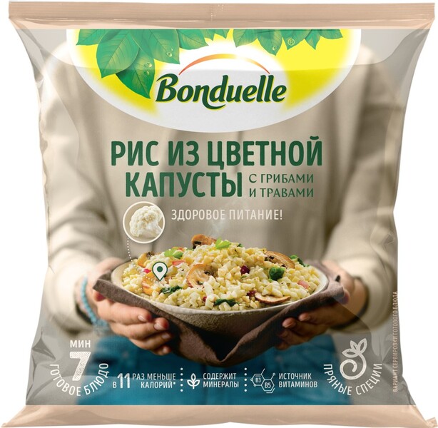 Смесь овощная Bonduelle Рис из цветной капусты с грибами и травами быстрозамороженная 400г
