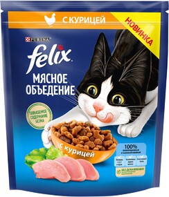 Корм сухой для взрослых кошек FELIX Мясное объедение с курицей, 600г Россия, 600 г