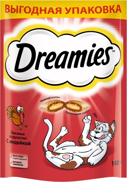 Лакомство для кошек DREAMIES с индейкой, 140г