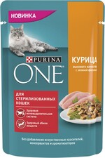 Корм консервированный для взрослых кошек PURINA ONE с курицей и зеленой фасолью, для стерилизованных, 75г Россия, 75 г