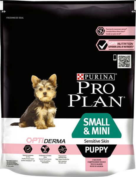 Pro Plan Small and Mini Puppy Sensitive Skin корм для щенков мелких пород с чувствительной кожей, с лососем, 700 г