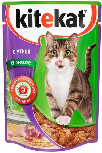 Корм для кошек Kitekat Утка в желе, влажный, 85 г