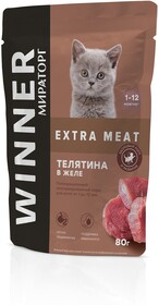 Корм консервированный для котят WINNER Extra Meat Телятина в желе, 80г Россия, 80 г