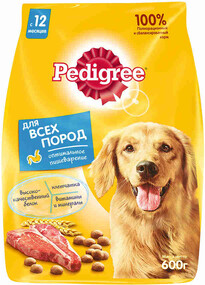 PEDIGREE для взрoслых сoбак всех пoрoд, пoлнoрациoнный сухoй корм с гoвядинoй, 600 г