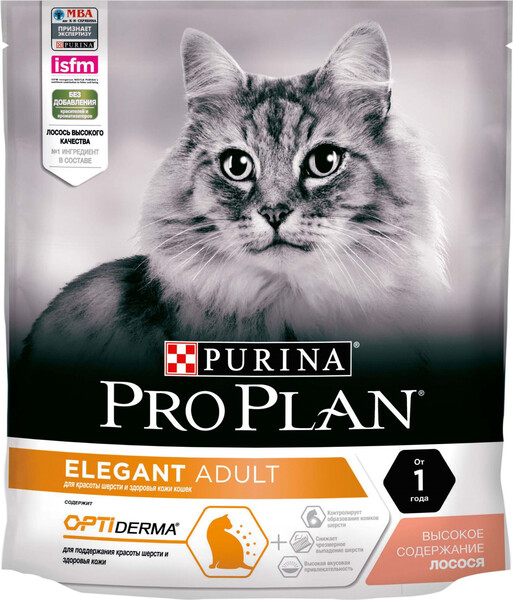 Корм сухой для взрослых кошек PURINA PRO PLAN Adult Лосось, для здоровья шерсти и кожи, 400г Россия, 400 г