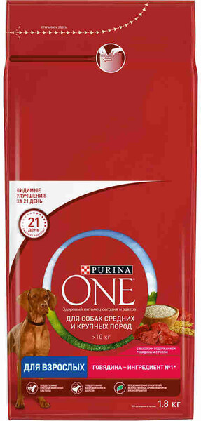 Корм Purina One medmaxadl для собак сухой говядина и рис 1,8 кг Purina