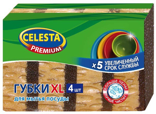 Губка для посуды Celesta Premium XL 4 шт
