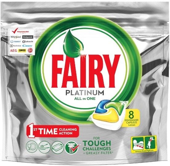 Капсулы для посудомоечных машин Fairy Platinum Все в 1 Лимон, 149 г, 8 шт