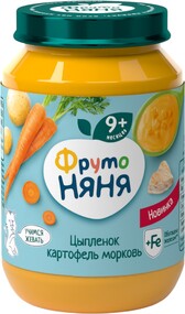 Детское питание пюре ФРУТОНЯНЯ Картофель и морковь с цыпленком Россия, 190 г