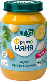 Детское питание пюре ФРУТОНЯНЯ Картофель с овощами и индейкой Россия, 190 г