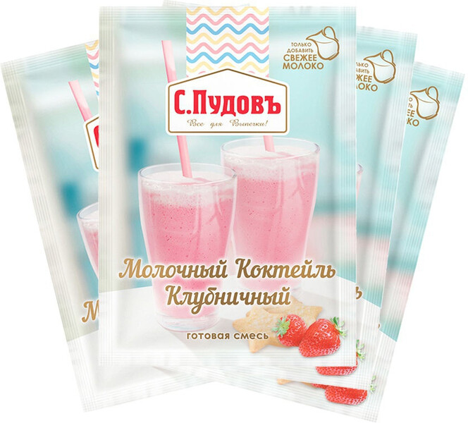Сухая смесь С.Пудовъ Молочный коктейль Клубничный 30г