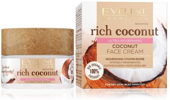 Крем для лица Eveline Rich Coconut интенсивно увлажняющий кокосовый, 50 мл