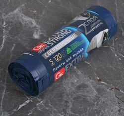 Мешки для мусора двухслойные 120 л, 45 мкм, 70×110 см, ПВД, 5 шт, цвет синий