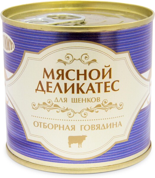 Мясной Деликатес консервы для щенков, с натуральной говядиной в желе, 240 г