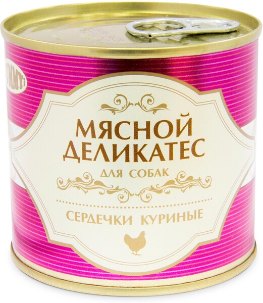 Мясной Деликатес консервы для собак, с натуральными куриными сердечками в желе, 240 г