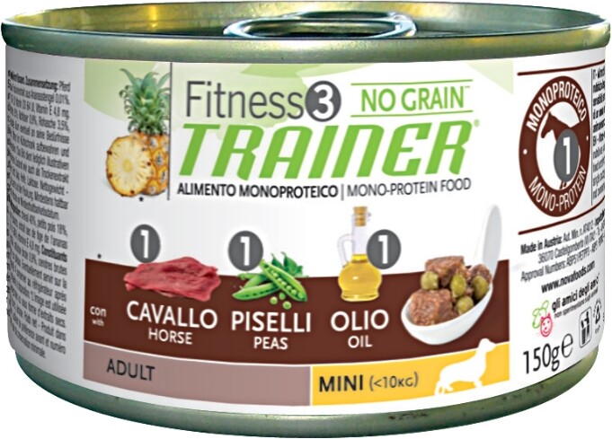 Fitness3 No Grain Mini Adult Horse консервы для собак мелких пород, с кониной и горохом, 150 г