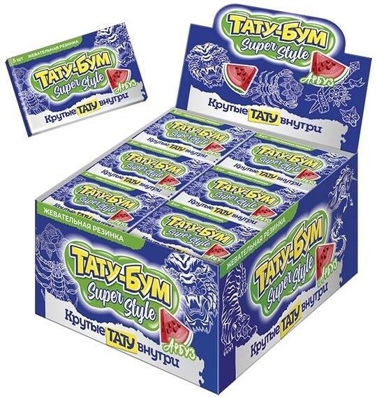 Жевательная резинка Канди Клаб Тату-Бум Super Style со вкусом арбуза, 12 гр.,