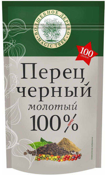 Перец черный (молотый) 100г в ДОЙ-паке, Волшебное дерево