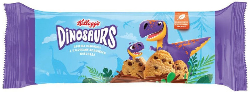Печенье Kellogg’s Dinosaurs сдобное ванильное с кусочками молочного шоколада 120 г