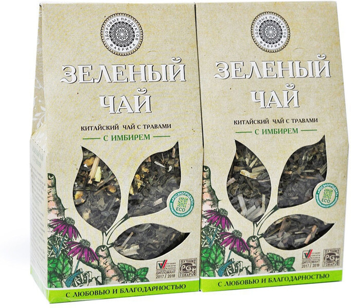 Чай зеленый «Фабрика Здоровых Продуктов» с имбирем, 75 г