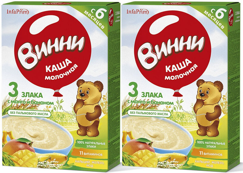Каша молочная 3 злака с манго и бананом, с 6 мес., 200 г (2 штуки)