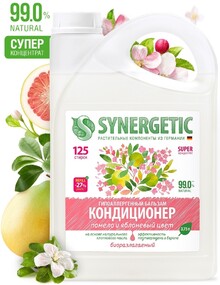 Кондиционер Synergetic, для белья Помело и яблоневый цвет гипоаллергенный, концентрированный, 3,75 л., канистра