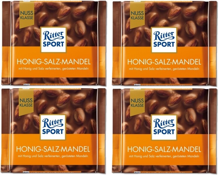 Ritter Sport Honig-Salz-Mandel Шоколад молочный с солёным миндалём и мёдом, Германия, 100 г