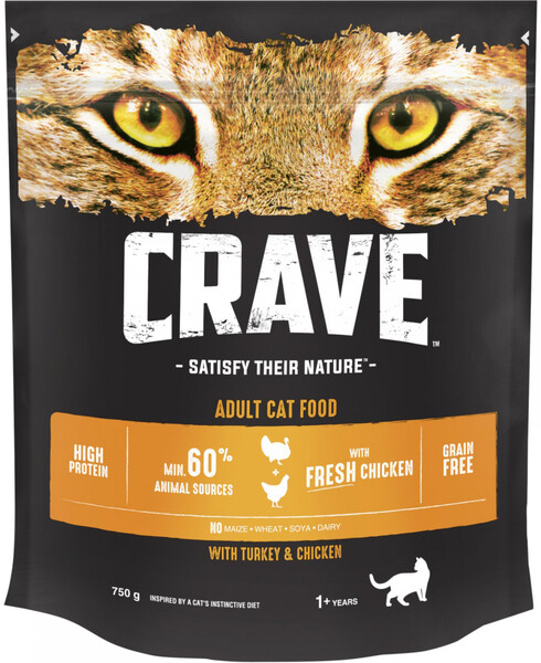 Корм Crave для кошек, с курицей и индейкой, сухой, 400 г