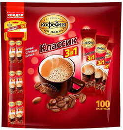 Кофе растворимый Московская кофейня на паяхъ Классик 3 в 1, 100 пакетов