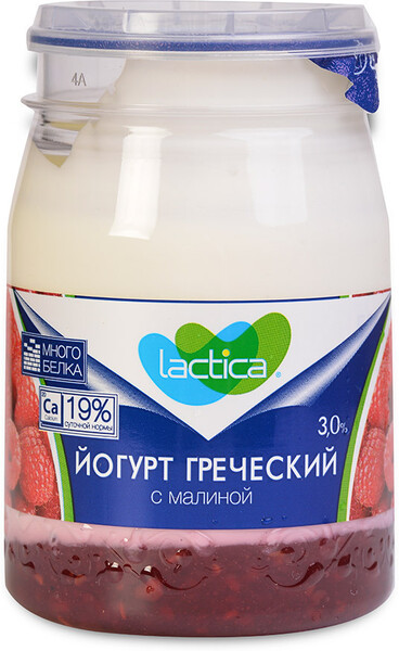 Йогурт Lactica греческий двухслойный с малиной 3% 190 г