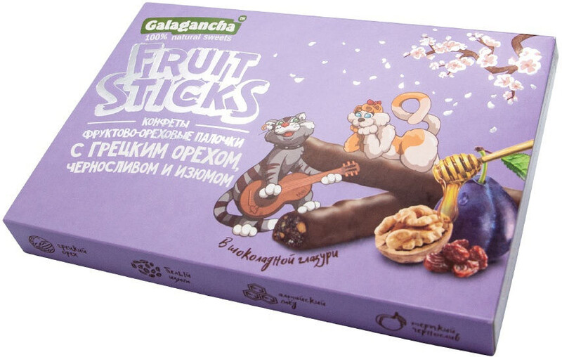 Конфеты с черносливом и грецким орехом в шоколадной глазури, Galagancha FruitSticks, 175 гр., картон