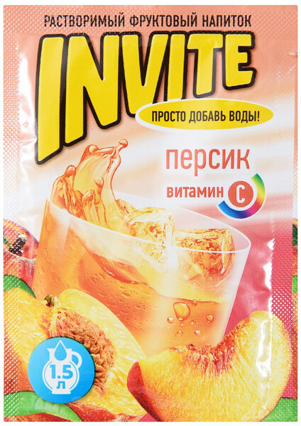 Напиток растворимый Персик, Invite, 9 гр.,  сашет