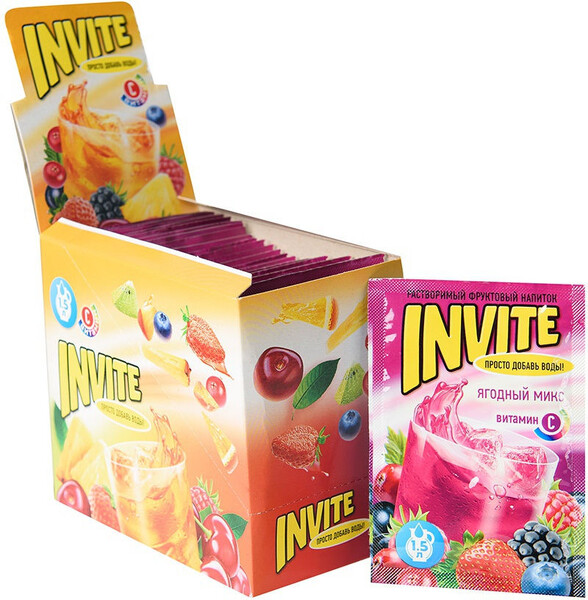 Растворимый напиток ягодный микс INVITE (блок 24шт по 9гр)