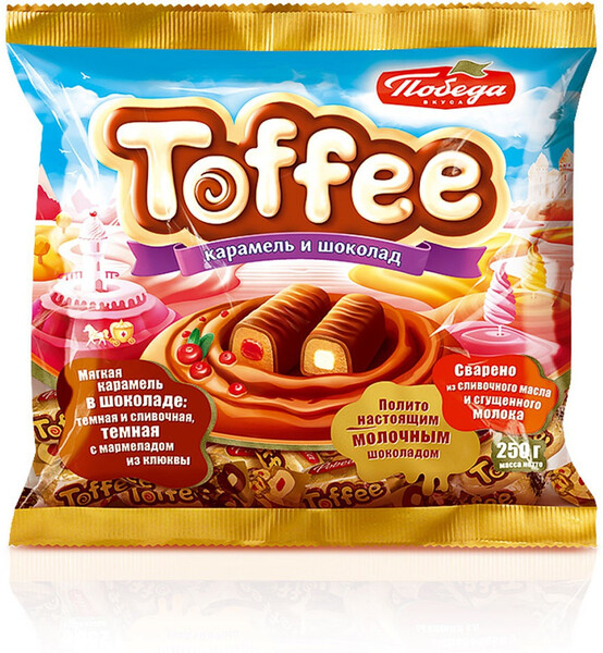 Конфеты Победа Вкуса Toffee карамель и шоколад 250г