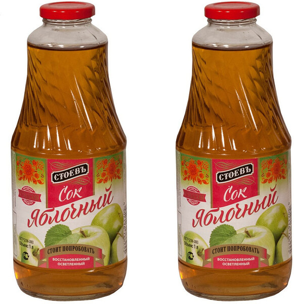 Сок Яблочный осветленный восстановленный, Стоевъ, 1 л., стекло