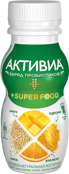 Биопродукт йогуртный АктиБио Манго апельсин киноа овес куркума 2% 0,2кг