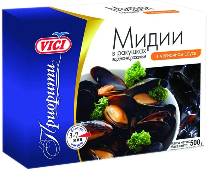 Мидии в ракушках в чесночном соусе в/м 