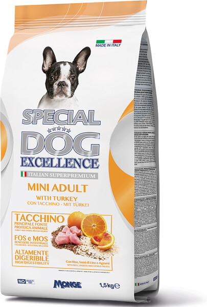 Корм для собак SPECIAL DOG EXCELLENCE для мелк.пород, индейка, рис,льняное семя,цитрусовые сух.1,5кг