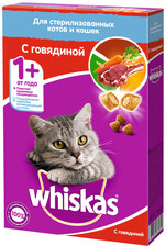 Корм для кошек Whiskas для стерилизованных кошек, говядина, коробка