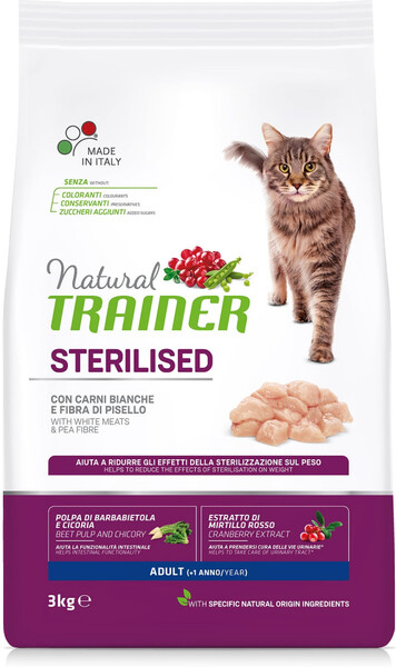 Корм для кошек TRAINER Natural Sterilised для стерилизованных, свежее белое мясо сух. 10кг