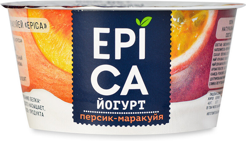 Йогурт Epica натуральный персик маракуйя 4.8% 130 г
