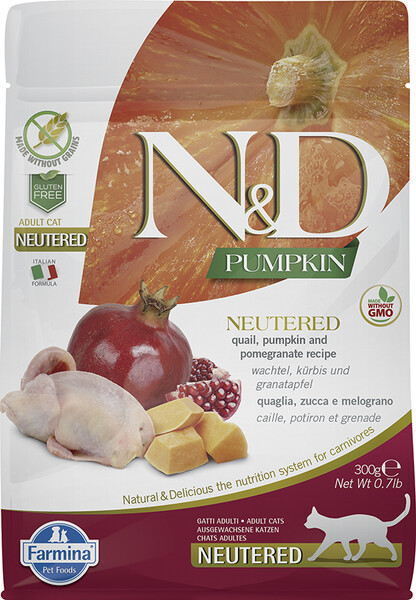 Корм для кошек FARMINA N&D для стерилизованных, перепел с гранатом и тыквой сух. 300г